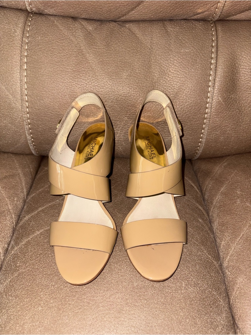 Michael Kors Nude Patent Leather Crisscross Slingback Sandals